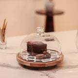Frosty Bliss Acacia Wood Cake Stand with Glass Dome