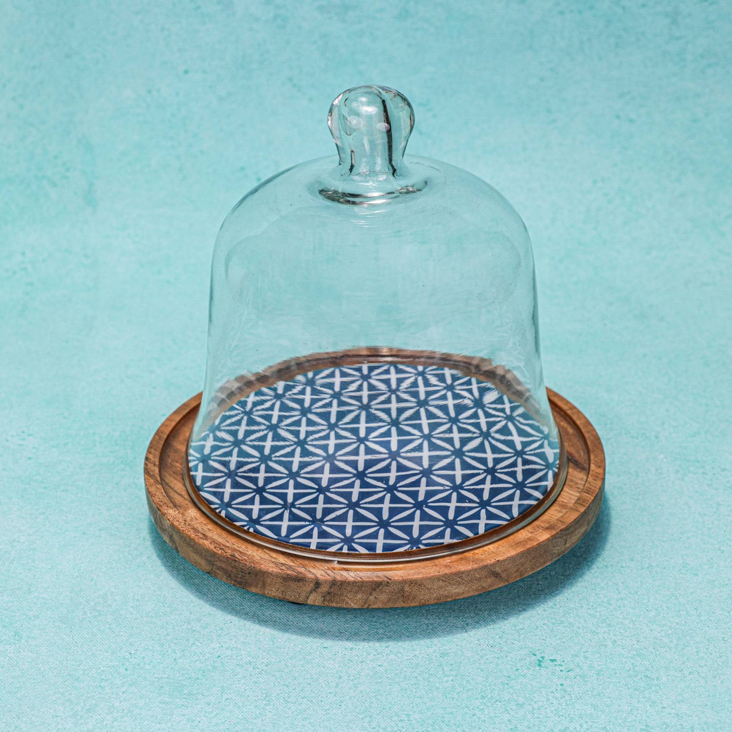 Candy Cloud Acacia Wood Cake stand with Glass Dome