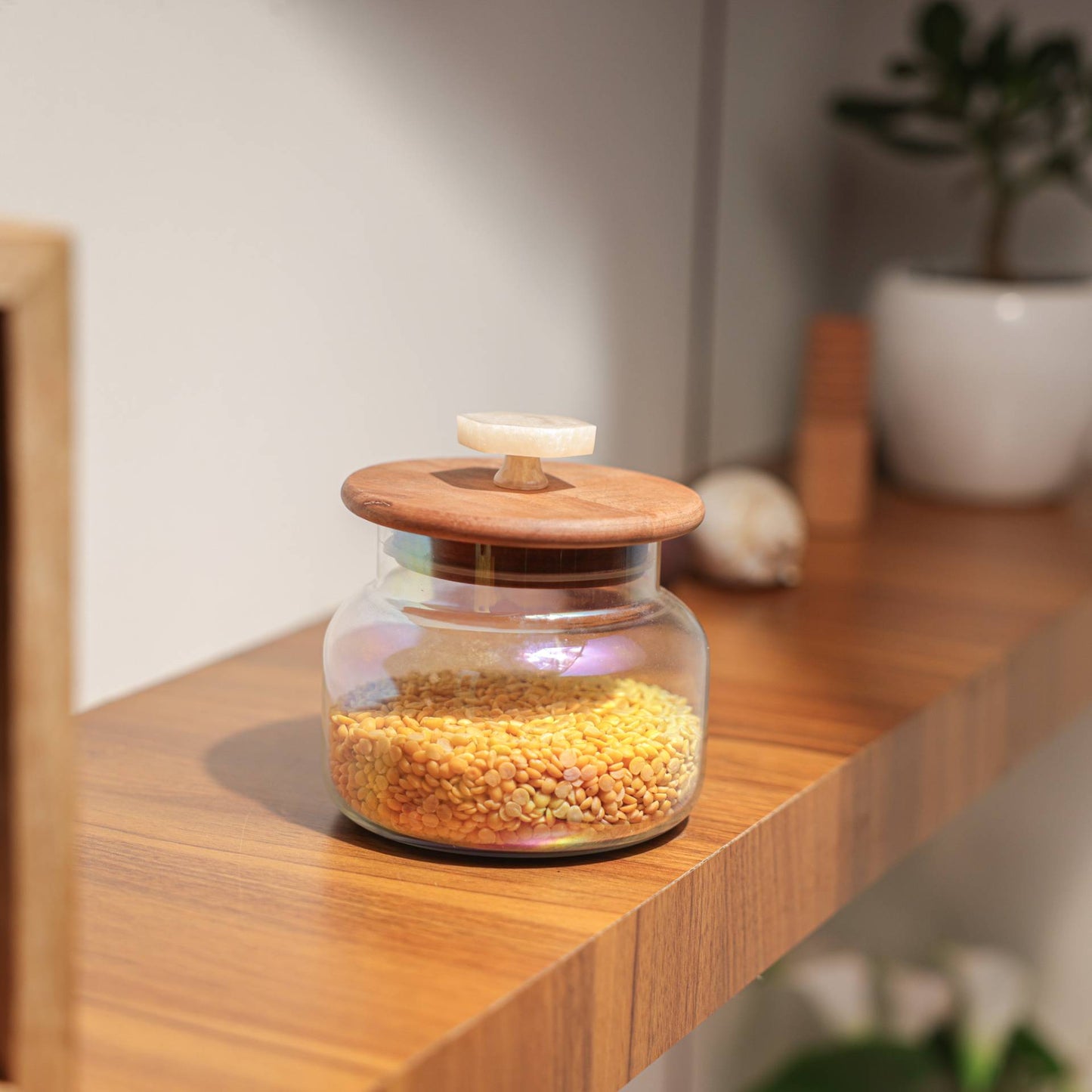 Bubble Glass Jar with Wooden Lid