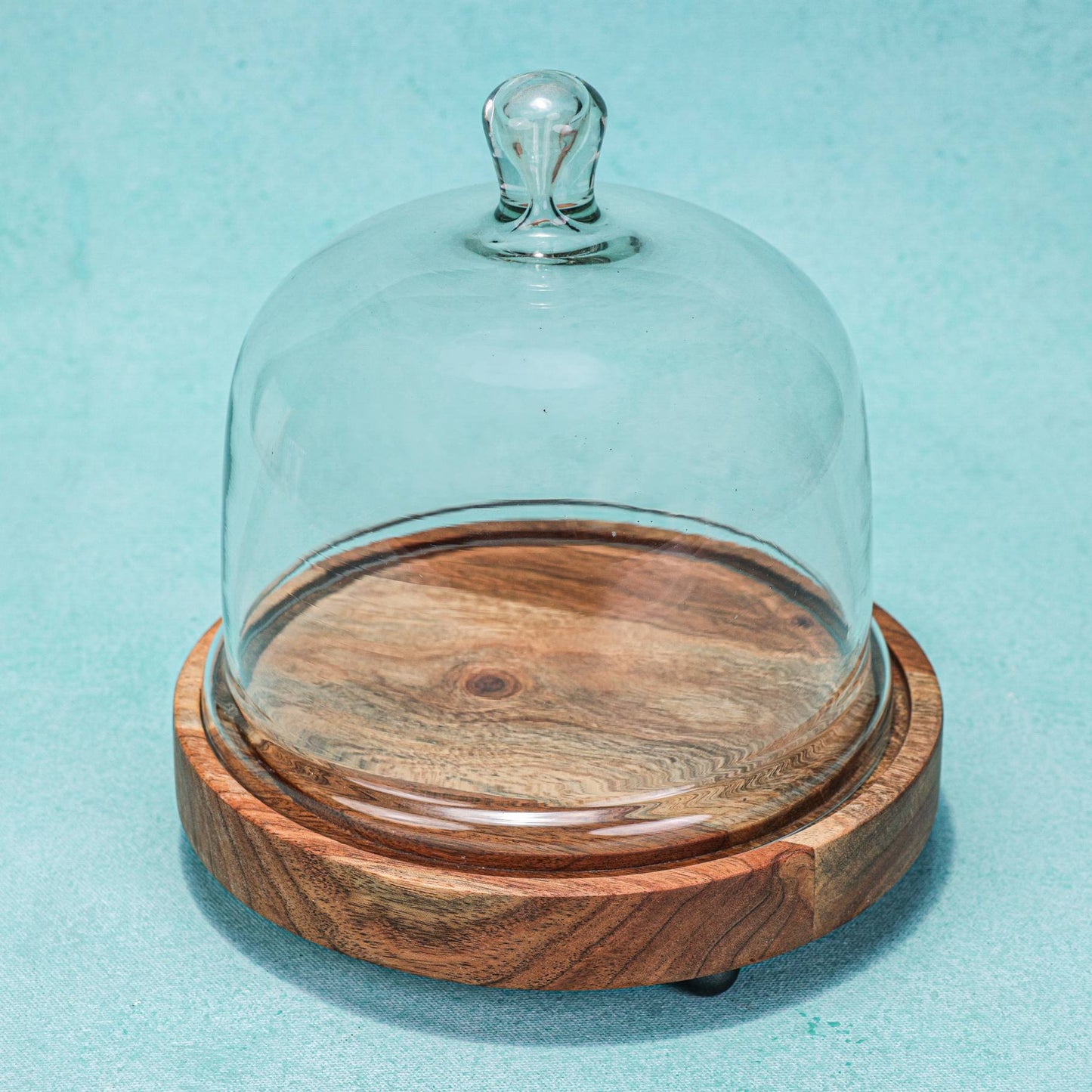 Sweet Haven Acacia Wood Cake Stand with Glass Dome