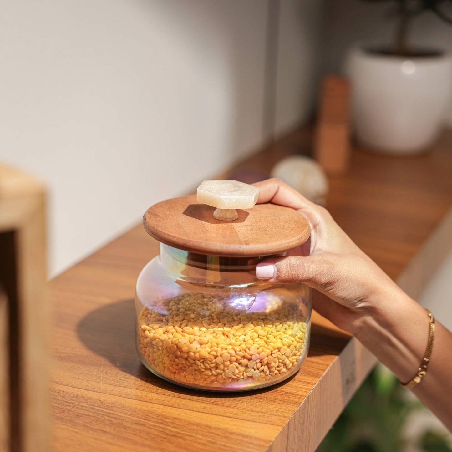 Bubble Glass Jar with Wooden Lid