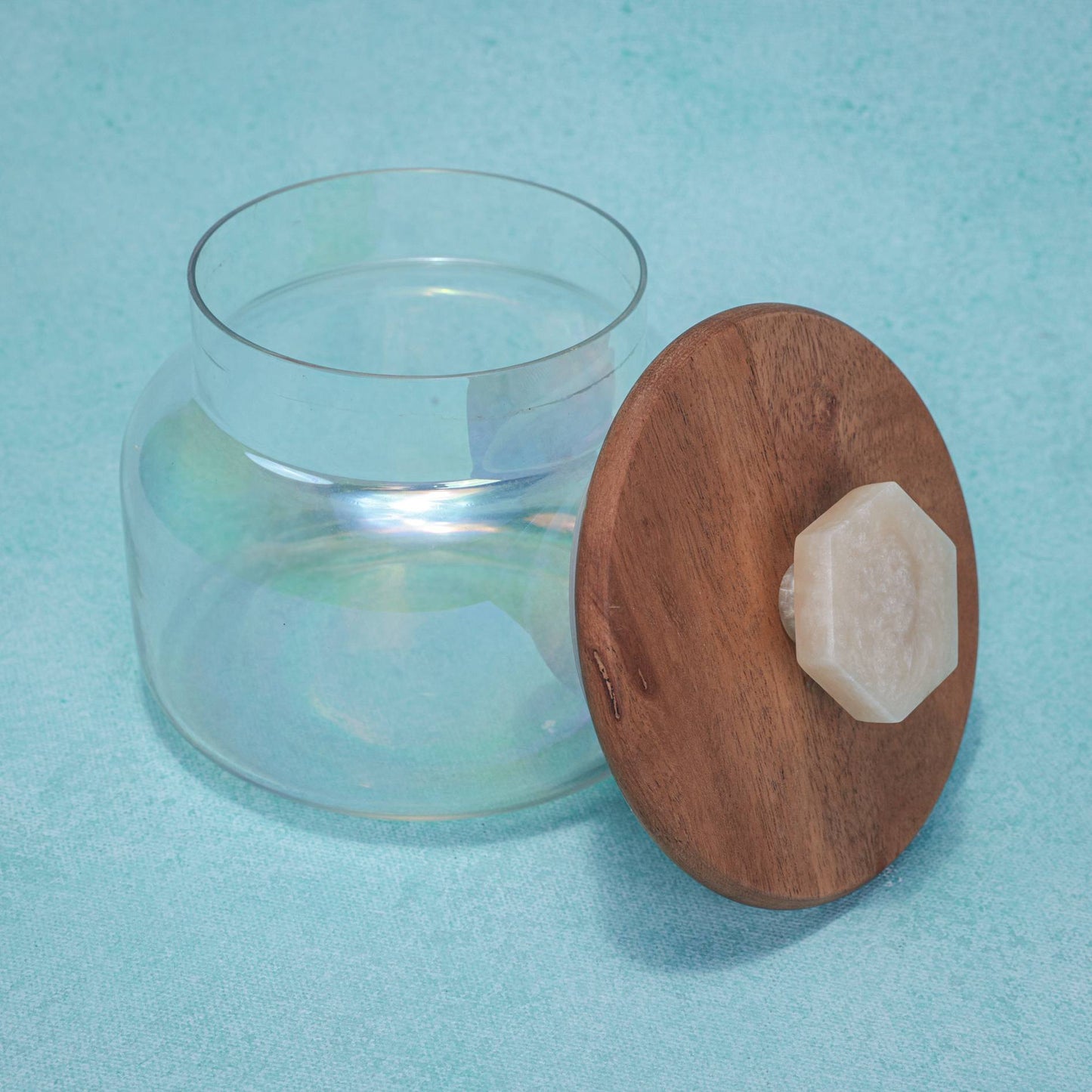 Bubble Glass Jar with Wooden Lid