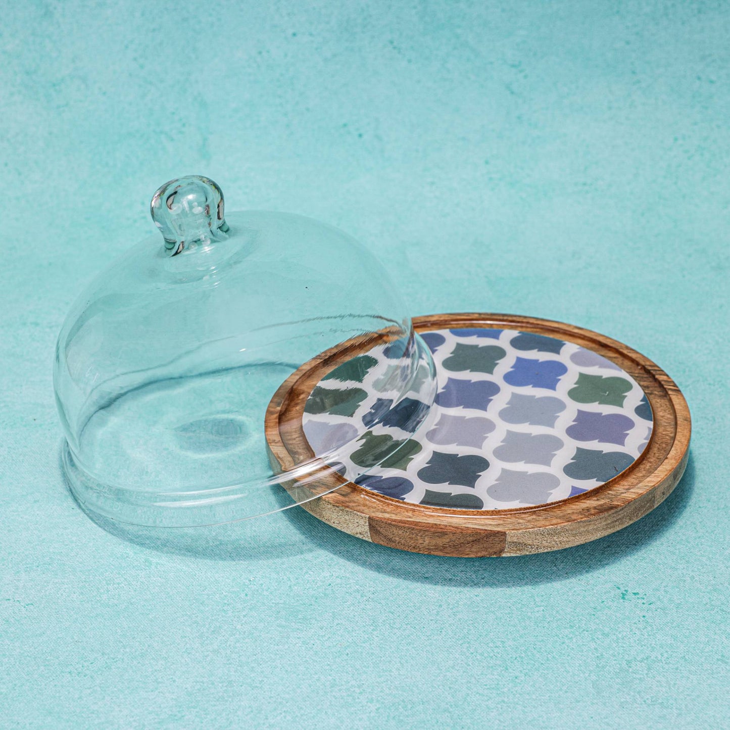 Frosty Bliss Acacia Wood Cake Stand with Glass Dome