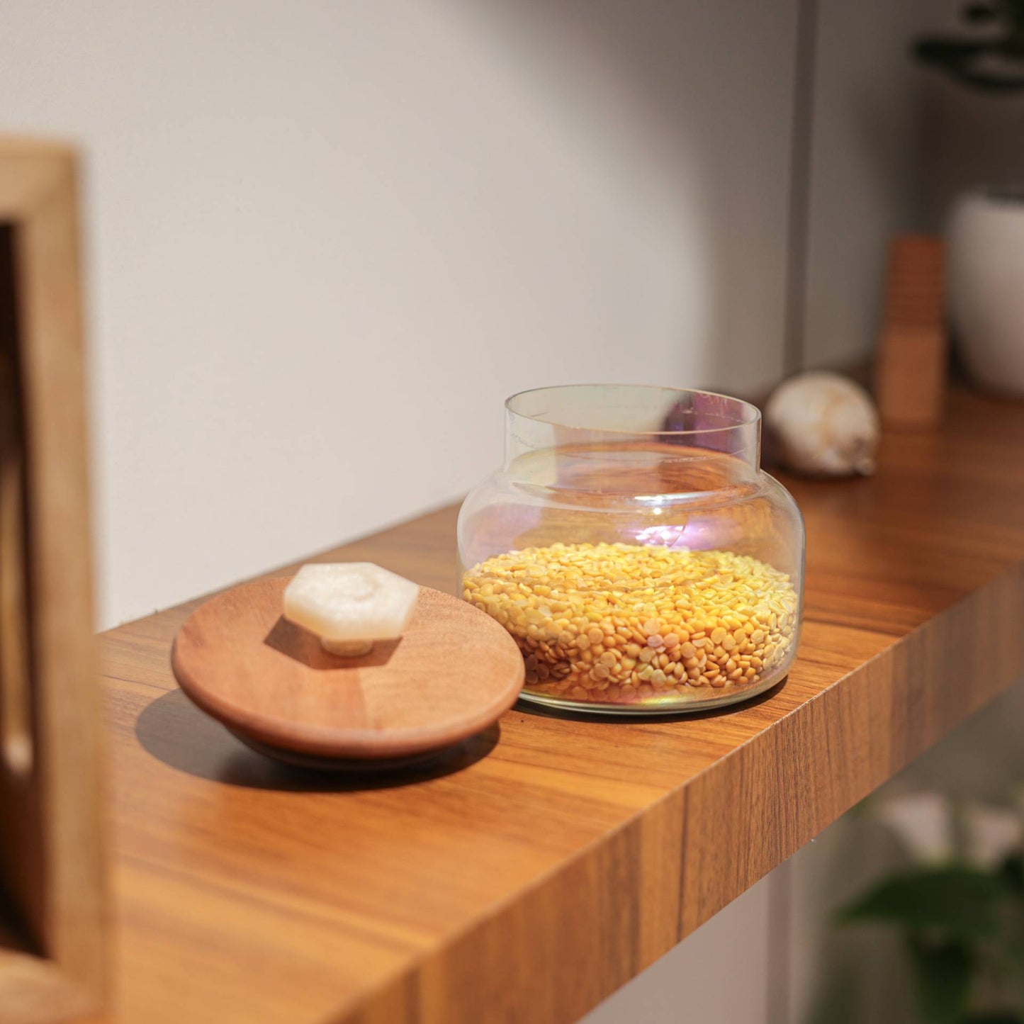 Bubble Glass Jar with Wooden Lid