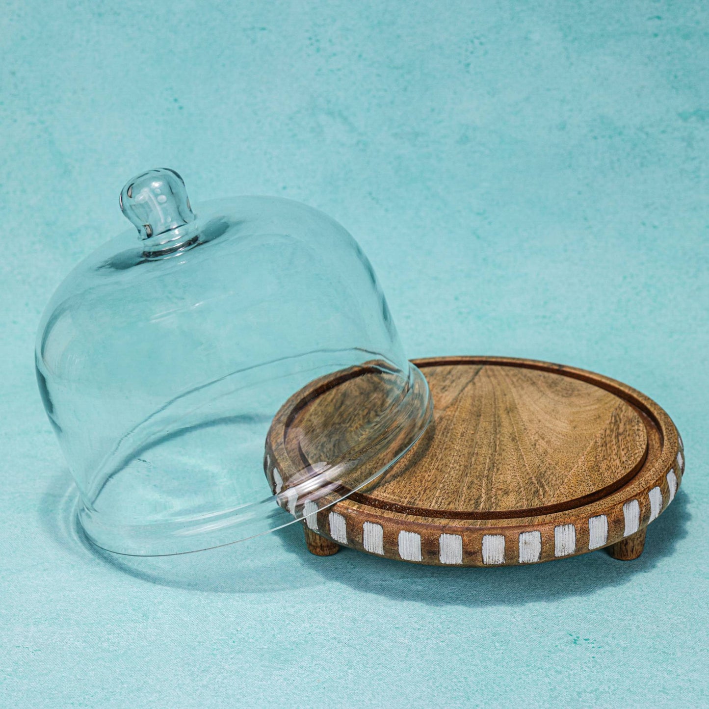 Sugar Sphere Acacia Wood Cake Stand with Glass Dome