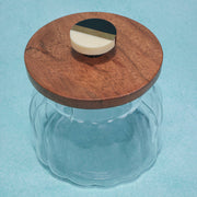 Bubble Glass Jar with Wooden Lid