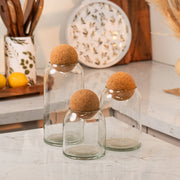 Crest Glass Jars with Cork Lid (Set of 3)