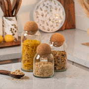 Crest Glass Jars with Cork Lid (Set of 3)