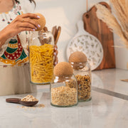 Crest Glass Jars with Cork Lid (Set of 3)