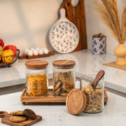 Trine Set of 3 Glass Jars with Acacia Wood Airtight Lids and Tray