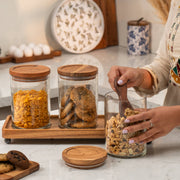Trine Set of 3 Glass Jars with Acacia Wood Airtight Lids and Tray