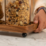 Trine Set of 3 Glass Jars with Acacia Wood Airtight Lids and Tray