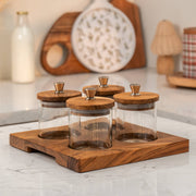 Sheen Set of 4 Glass Jars with Acacia Wood Airtight Lid and Tray