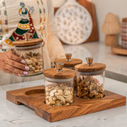 Sheen Set of 4 Glass Jars with Acacia Wood Airtight Lid and Tray