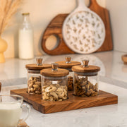 Sheen Set of 4 Glass Jars with Acacia Wood Airtight Lid and Tray
