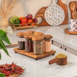 Zest Set of 6 Glass Jars with Acacia Wood Airtight Lids and Tray