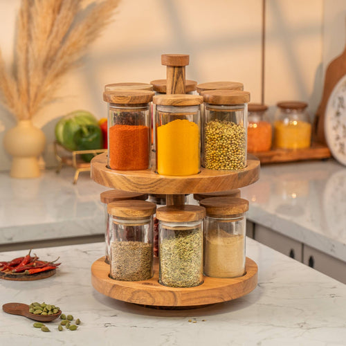 Masara Rotating Spice Rack with Jars with Airtight Lids