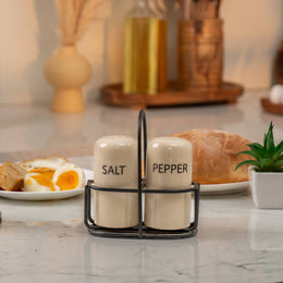 Ivory & Iron Salt & Pepper Shaker Set with Carrier