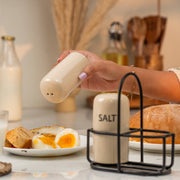 Ivory & Iron Salt & Pepper Shaker Set with Carrier