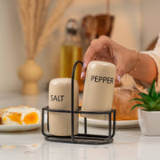 Ivory & Iron Salt & Pepper Shaker Set with Carrier