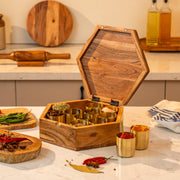 Rasika Acacia Wood & Brass Masala Box