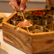 Rasika Acacia Wood & Brass Masala Box