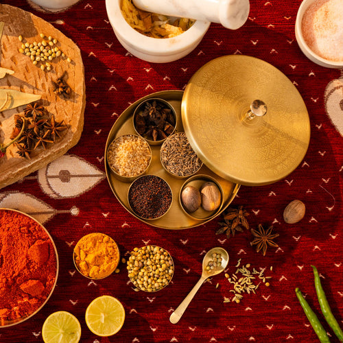 Chutki Brass Masala Box with Spoon