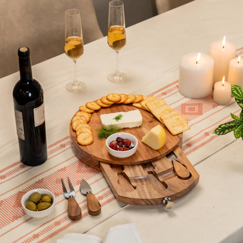 Curata Acacia Wood Multipurpose Cheese Board with Metal Cutlery Set