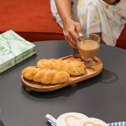 Sanjh Acacia Wood Serving Tray with Glass Cup