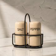 Ivory & Iron Salt & Pepper Shaker Set with Carrier