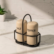 Ivory & Iron Salt & Pepper Shaker Set with Carrier