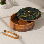 Pallav Acacia Wood Roti Box with Metal Tong