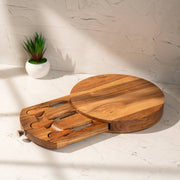 Curata Acacia Wood Multipurpose Cheese Board with Metal Cutlery Set