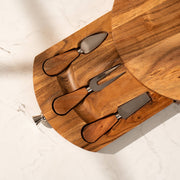 Curata Acacia Wood Multipurpose Cheese Board with Metal Cutlery Set