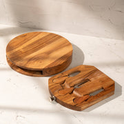 Curata Acacia Wood Multipurpose Cheese Board with Metal Cutlery Set