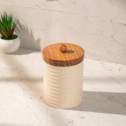 Ecru Ceramic Canister with Airtight Acacia Wood Lid
