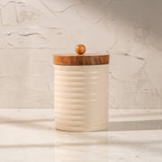 Ecru Ceramic Canister with Airtight Acacia Wood Lid