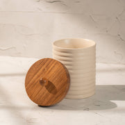Ecru Ceramic Canister with Airtight Acacia Wood Lid