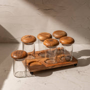 Zest Set of 6 Glass Jars with Acacia Wood Airtight Lids and Tray