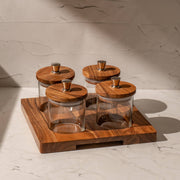 Sheen Set of 4 Glass Jars with Acacia Wood Airtight Lid and Tray