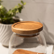 Savor Set of 3 Glass Jars with Acacia Wood Airtight Lids, Spoon and Tray