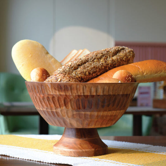 ACACIA WOOD PEDESTAL BOWL