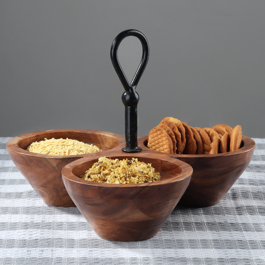 Triveni Acacia Wood 3 Sectional Bowl