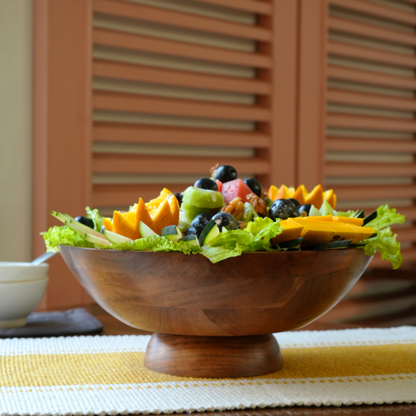 ACACIA WOOD PEDESTAL BOWL