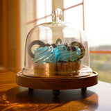 Sweet Haven Acacia Wood Cake Stand with Glass Dome