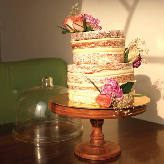 ACACIA WOOD PEDESTAL CAKE DOME