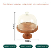Party Bell Acacia Wood Cake Stand with Glass Dome