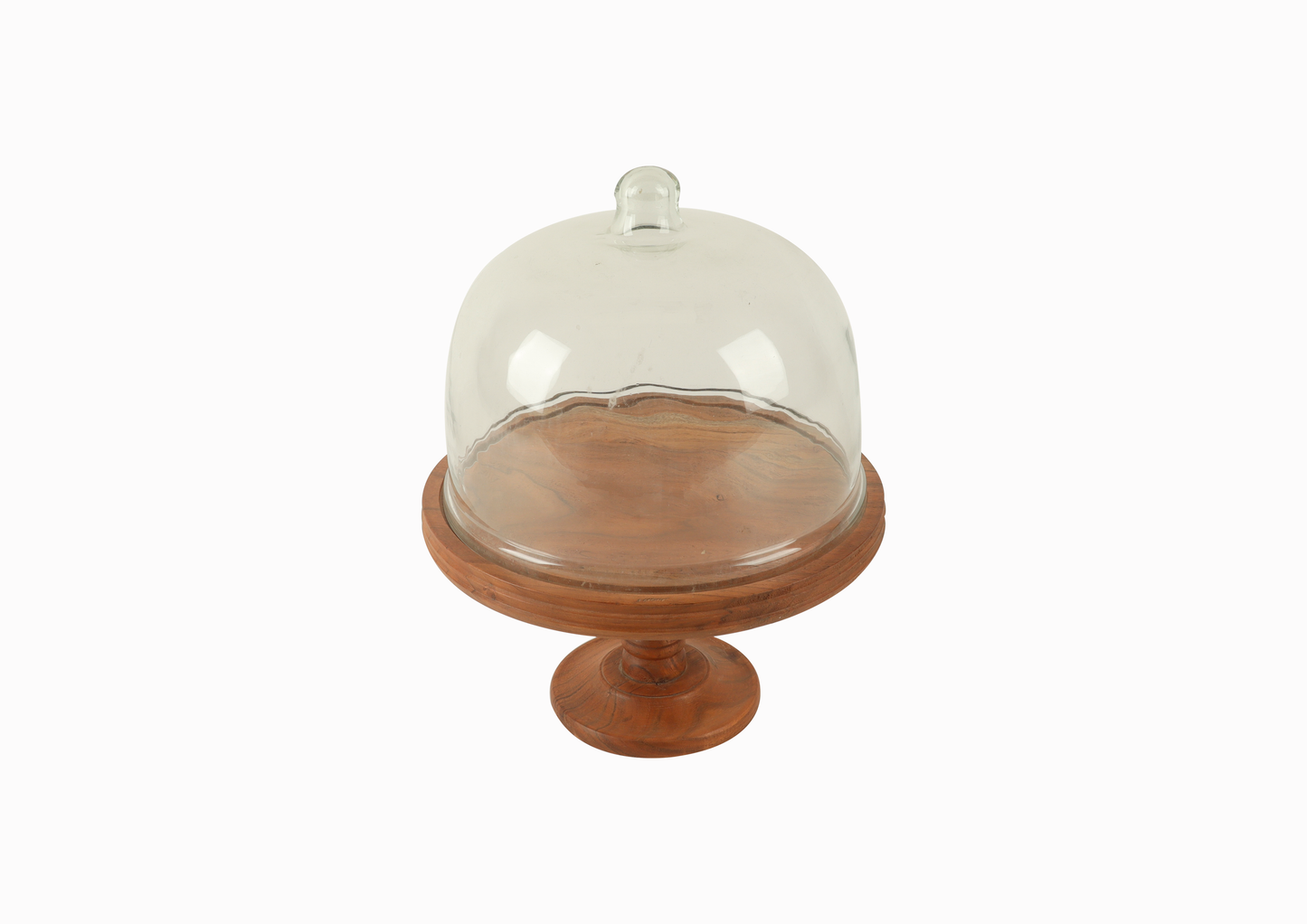 Party Bell Acacia Wood Cake Stand with Glass Dome