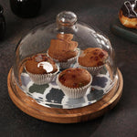 Frosty Bliss Acacia Wood Cake Stand with Glass Dome