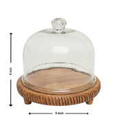 Sugar Sphere Acacia Wood Cake Stand with Glass Dome